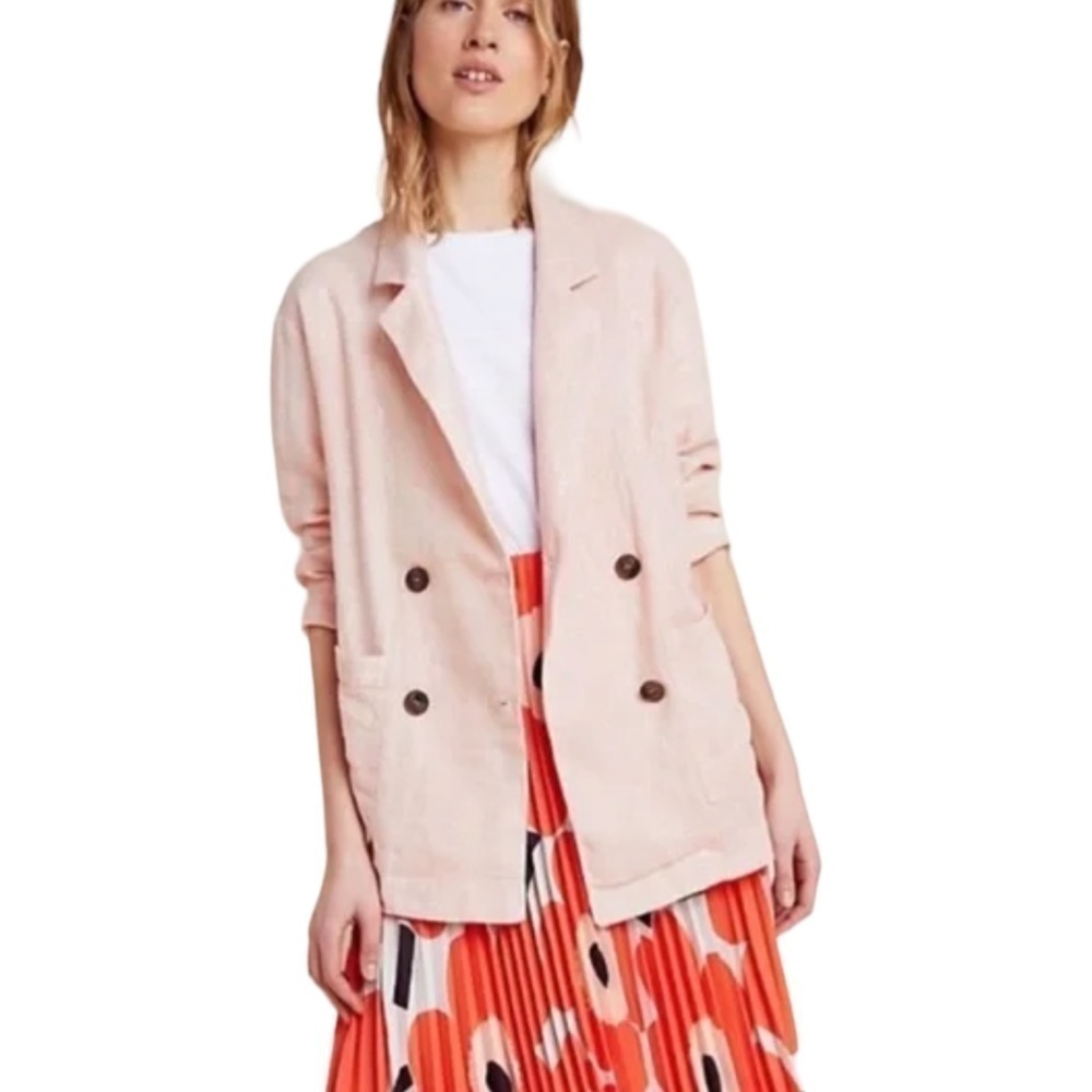 Anthropologie Amadi Kaye Blazer Pink Metallic Linen Blend Oversized Jacket